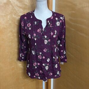 NWOT Stitch Fix Fun2Fun Purple Floral Blouse 3/4 Length Sleeve XS